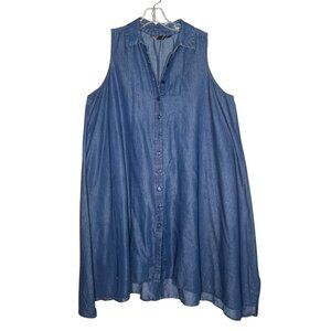 Mie Gabriele 1X Sleeveless Denim Tunic ShirtDress Button Front Closure Y2K
